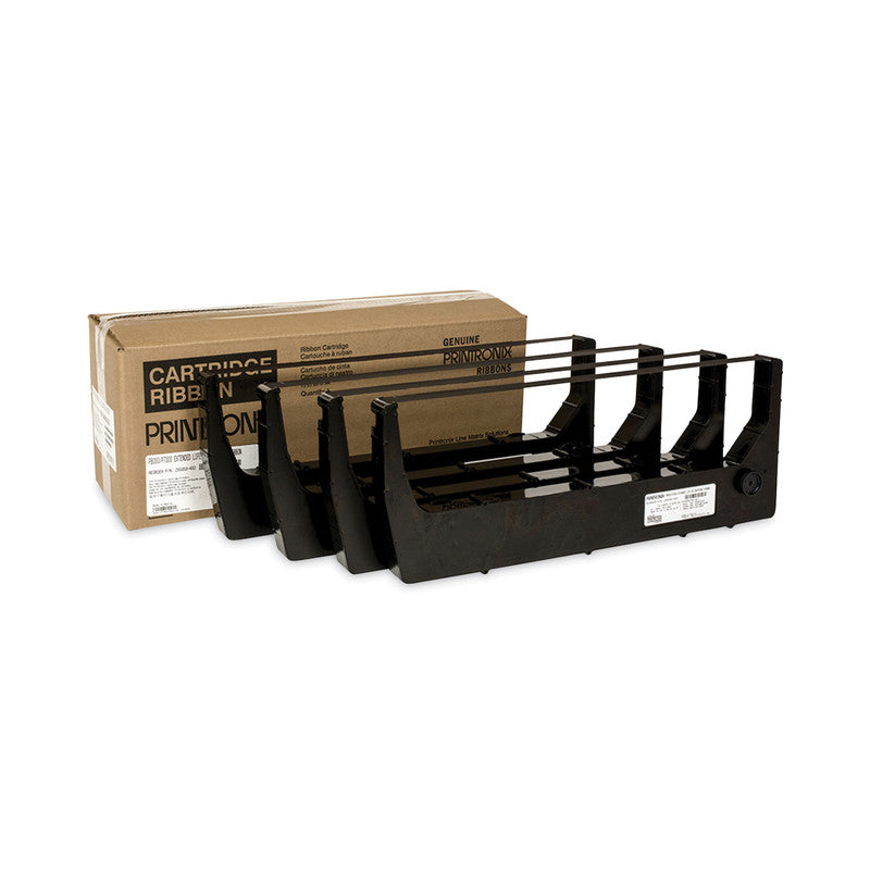 Black ribbon holder with a cardboard box labeled 'Ribbon' on a white background