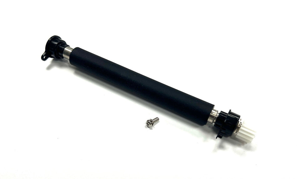 Black platen roller and screw on a white background