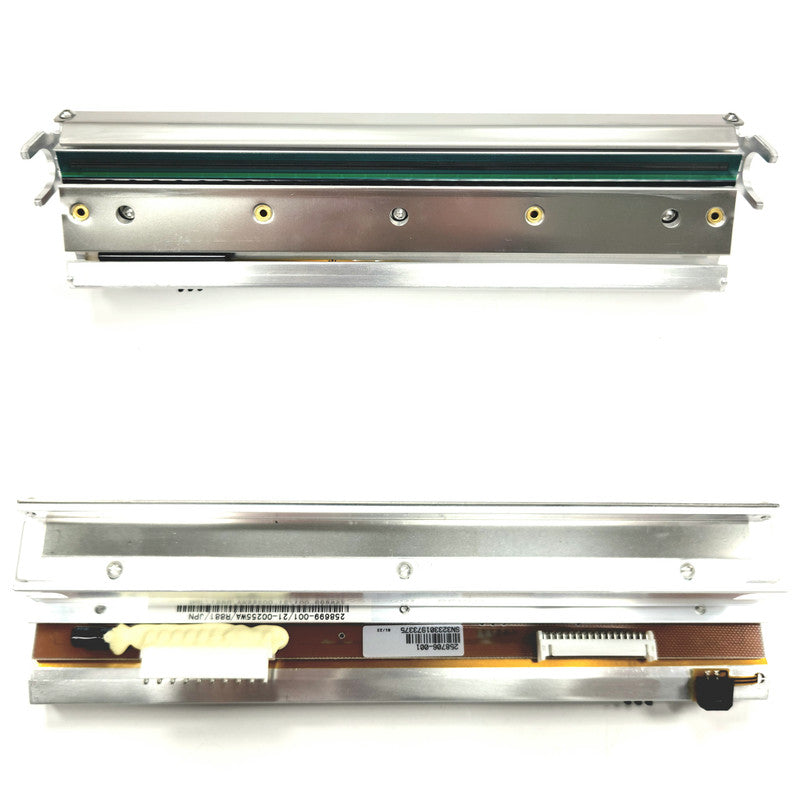 Two metallic printheads on a white background
