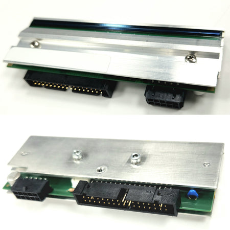 A Zebra thermal printhead, featuring a metal casing and a green circuit board, designed for use with Zebra 105SL printers.