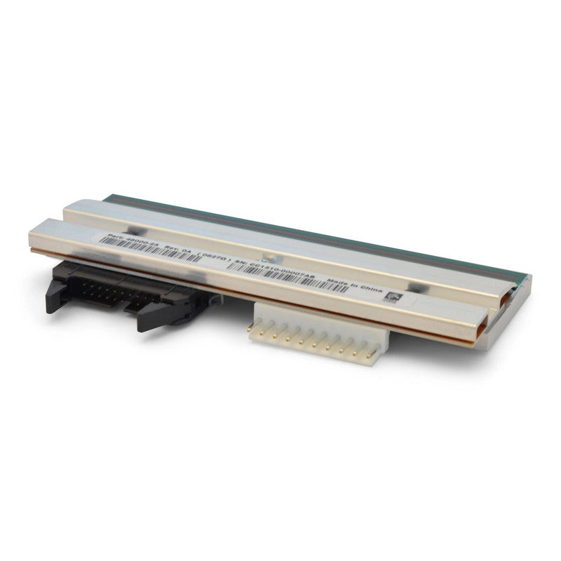 A Zebra thermal printhead, model 140Xi III Plus, with a black and silver color scheme, designed for barcode and label printing.